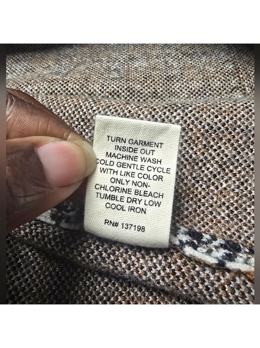 Marled Ivory Brown Black Houndstooth Double Breasted Sweater Jacket XL - Picture 11 of 11